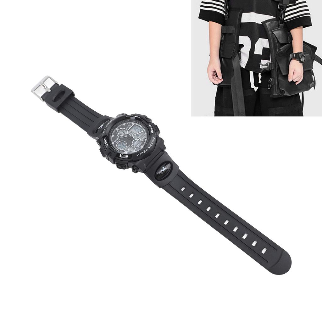 Children Digital Watch Waterproof Dual Movement Multifunctional Soft PU Strap LED Watch