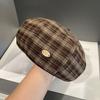 Plaid Painter's Hat Women's Autumn and Winter Retro Face showing Small Octagonal Hat Autumn and Winter Warm and Fashionable Beret Hat