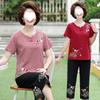 Summer Two-Piece Set for Middle-Aged & Elderly Women: Cotton Linen Short-Sleeve T-Shirt & Loose Top