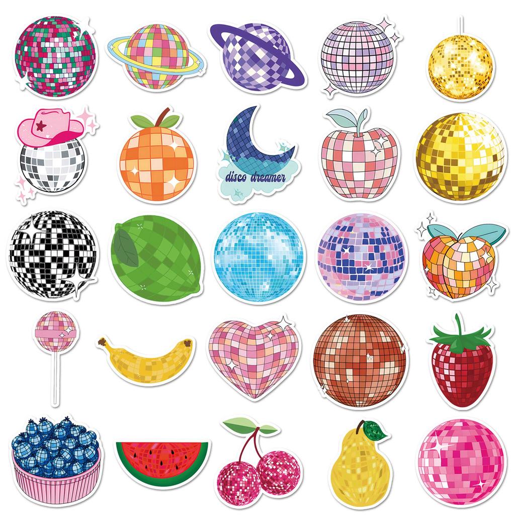 50 Disco Ball Stickers - Cartoon Light, Cool Graffiti, Waterproof Decor for Notebooks & Thermos Cups.
