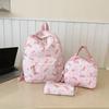 Sweet Simple Bow Tie Floral Three Piece Backpack Lightweight Large Capacity Multifunctional Student Backpack Campus Outdoor