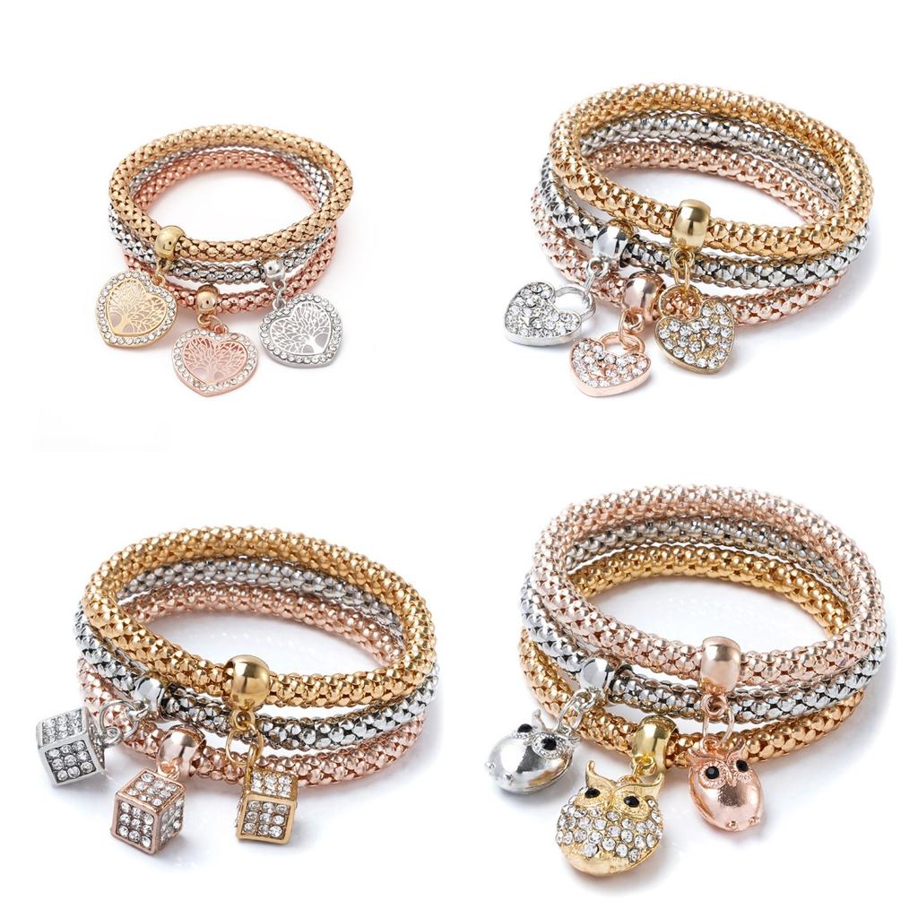 3-in-1 elastic popcorn corn bracelet for women, 3-color gold-plated butterfly crown, boat anchor jewelry, Valentine's Day gift