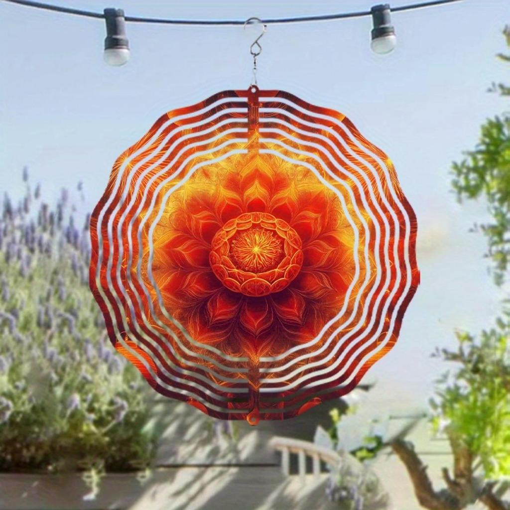 10 Inch Bohemian Metal Wind Chime with 360 Degree Swivel Hook Sunburst Design for Spring Summer Balcony