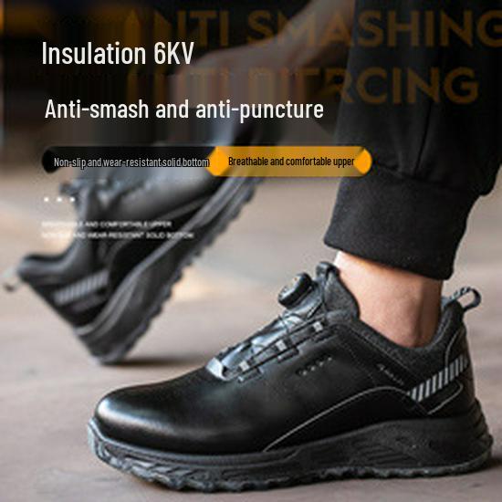 Men's Black High-Top Cowhide Steel Toe Cap Safety Shoes, Anti-Static, Anti-Smash, Anti-Puncture.