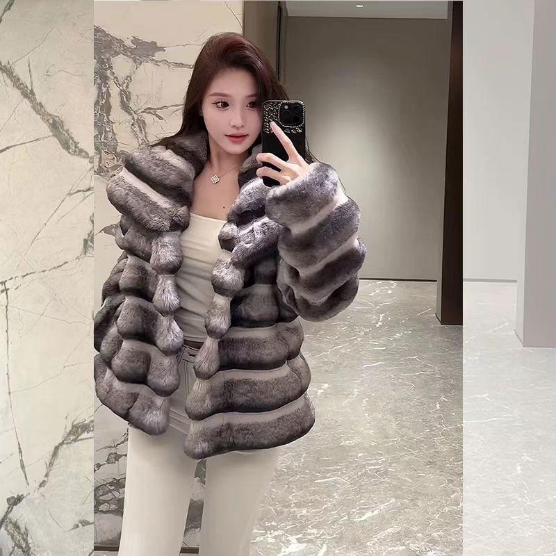 Winter new lady environmentally friendly fur chinchilla thickened fluffy coat women's short lapel fashionable