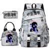 Anime Jujutsu Kaisen Backpack Set for Girls 3pcs School Bookbag Lunch Bag Pencil Case Casual Travel Rucksack