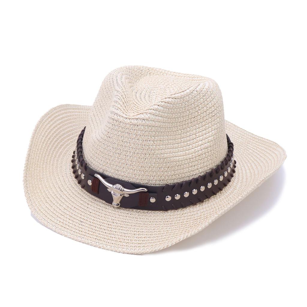 Vintage bull's head western cowboy hat children's hot-selling straw big-brimmed jazz hat summer outdoor visor men
