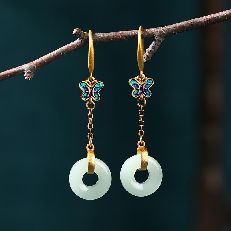 Gold-Plated Butterfly Jade-Style Cheongsam Hanfu Earrings (Autumn/Winter 2022)