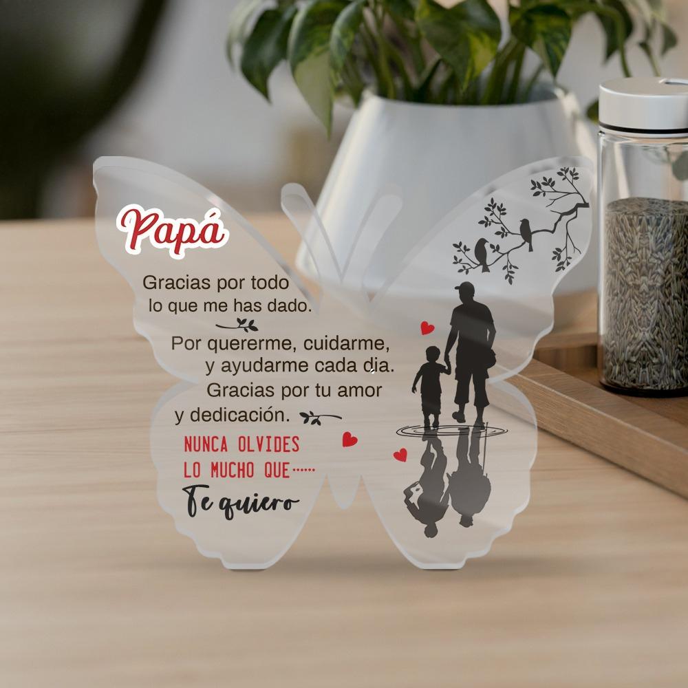 Spanish Butterfly Shaped Acrylic Sign - Father's Day Gift with 'Papa Gracias Por Todo' Message, Contemporary Farmhouse Table Decor for Home