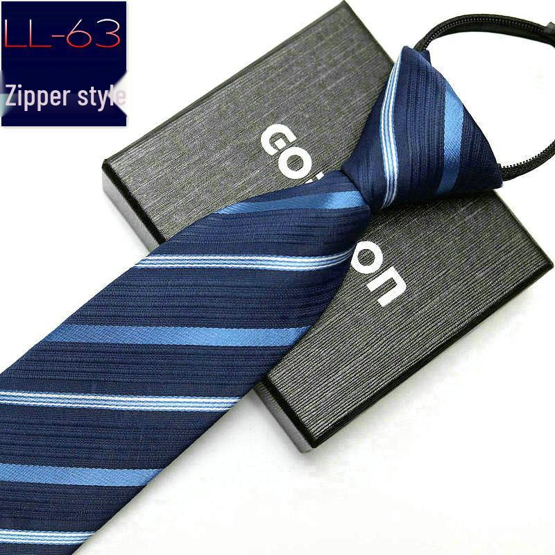 Men's No-Iron Zipper Striped Formal Tie with Logo, 8cm