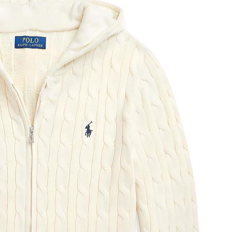Polo Ralph Lauren Sweater FW24 Solid Color Logo Embroidered Hooded Long Sleeve Kids Sweater Cream CWPOSWEY6820521-101