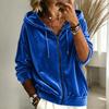 Women'S Solid Color Velour Zip Up Hoodie Carsigan Long Sleeve Velvet Hooded Jacket Casual Loose Fit Sweatshirt Fall Outerwear
