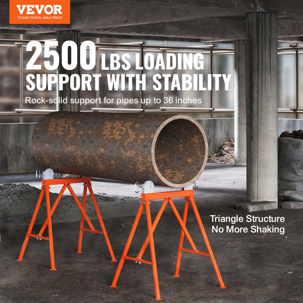 Pipe Stand with Roller Head 2500 LBS Load for 2-36 Inches Pipes 45# Steel