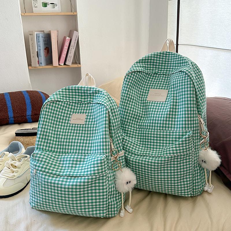 Plaid Backpack Campus Student Schoolbag Nylon Large Capacity Backpack