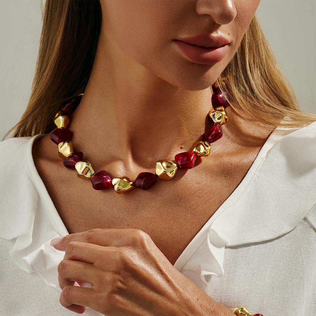 Fashion Irregular Smudge Resin Beaded Necklace, Personalized Geometric Special-Shaped Ccb Collarbone Chain Necklace