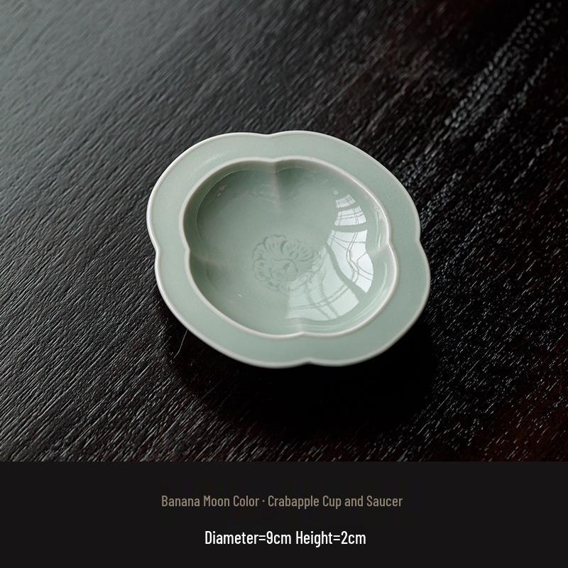 Moonlit Banana Leaf Ceramic Coaster: Heat-Resistant Tea Mat for Chinese Gongfu Tea Ceremony. One Size
