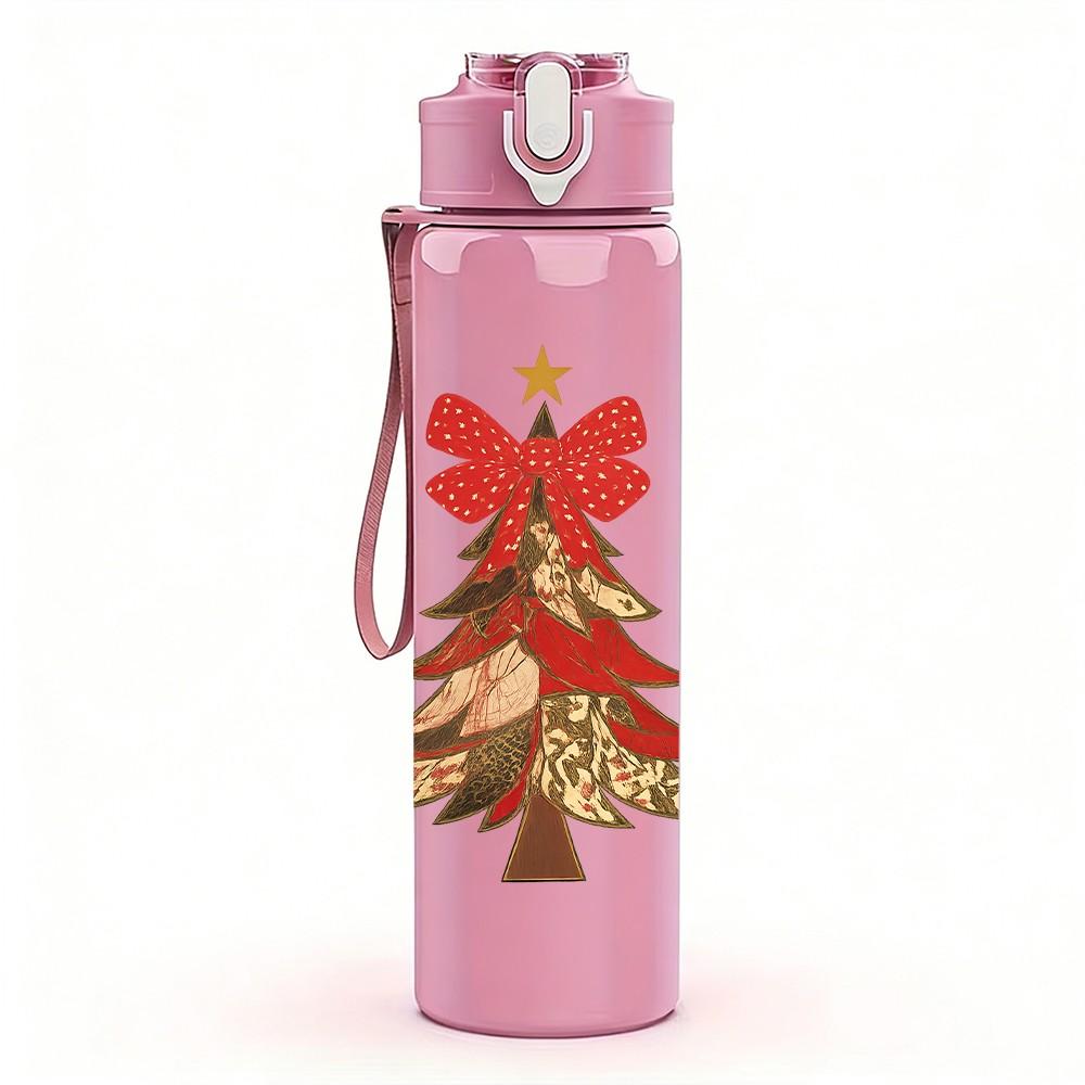 1PC Christmas Pine Tree 750ml Color Plastic Sports Water Bottle Leakproof Flip Straw Lid Suitable for Sports Office Home Use