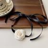 White Flower Collar Bowknot Necklace Chain Temperament Polyester Ribbon Necklace Choker for Women Festival Jewelry
