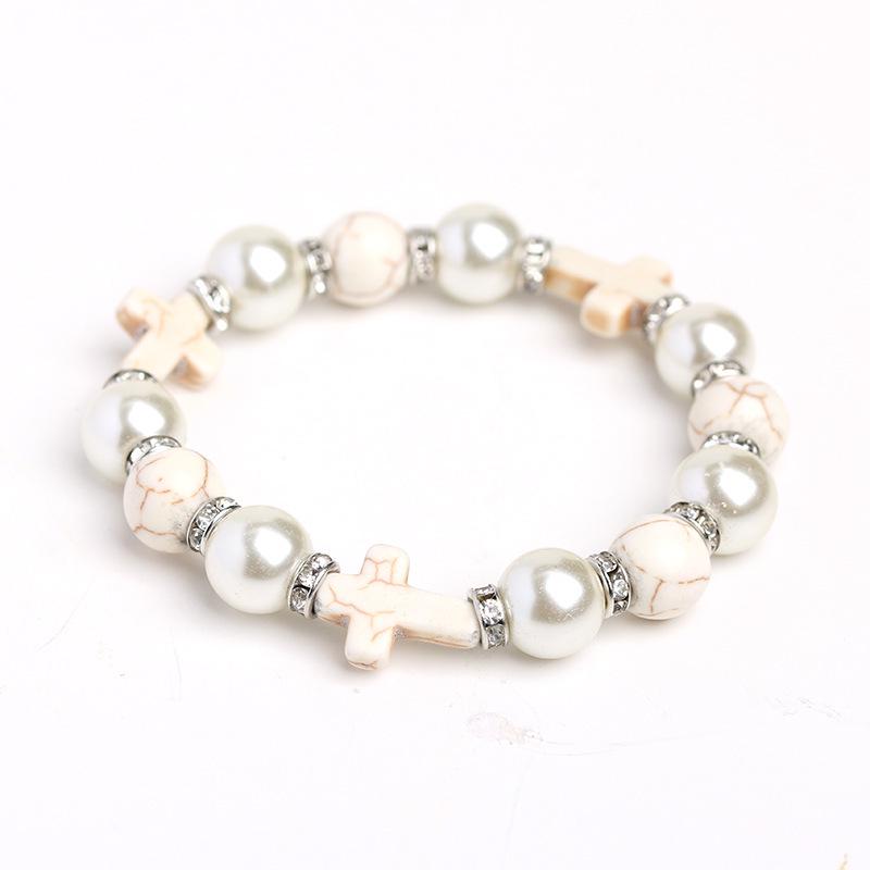 Pulsera de Cruz con Pedrería Turquesa y Perlas - Joyería Elegante y con Estilo para Chicas a la Moda