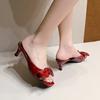 Fashion Bow Square Toe Women Slippers High Heels Sandals Sexy Shoes Luxury Summer 2025 Dress Shoes Woman's Pumps Open Toe Sandalias Lady