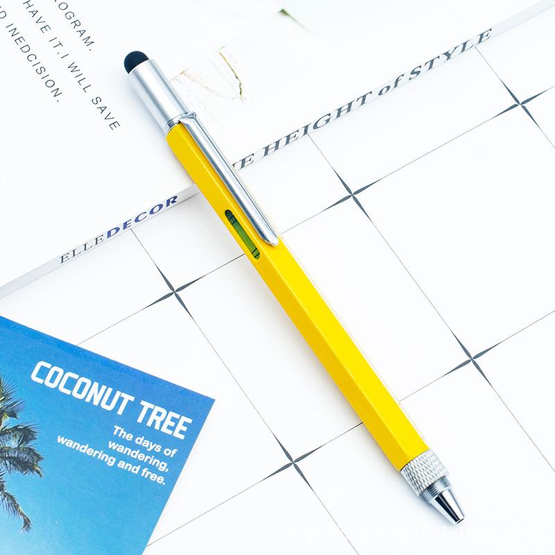 Hexagonal Metal Multifunctional Ballpoint Pen with Screwdriver, Scale, and Level жёлтый