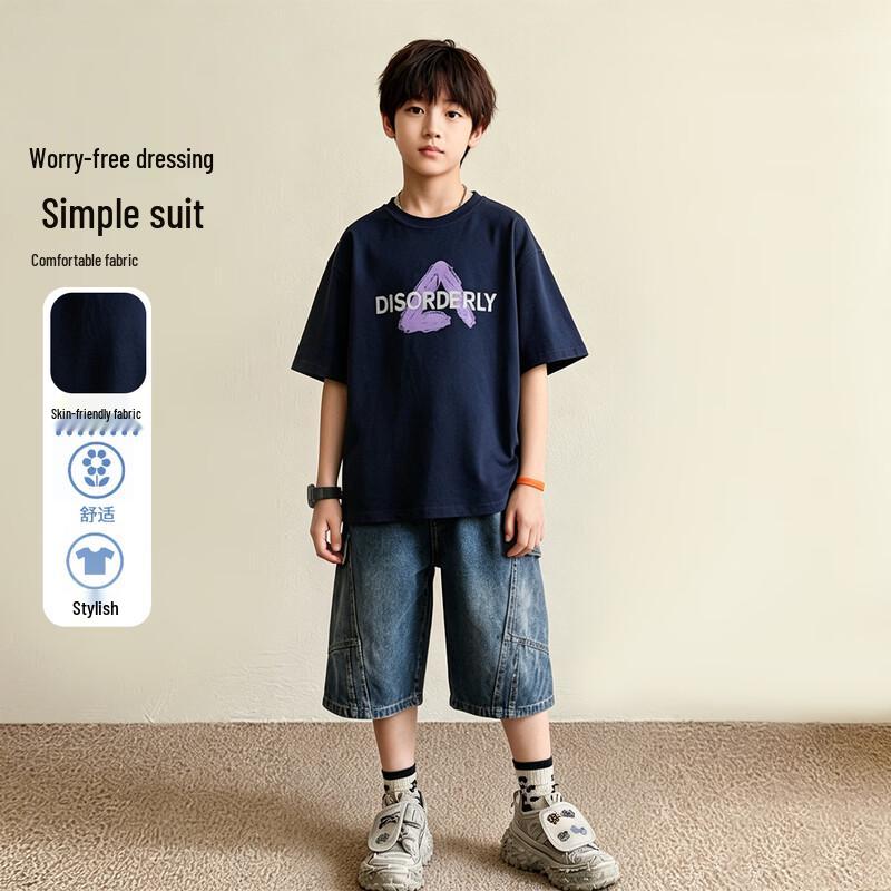 Boys  Summer Casual T-Shirt & Denim Shorts Set 140
