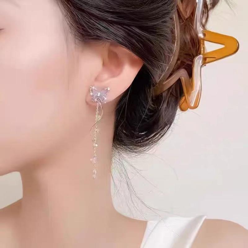 Cute Exquisite Shiny Butterfly Long Tassel Earrings Sweet Earrings Wedding Jewelry