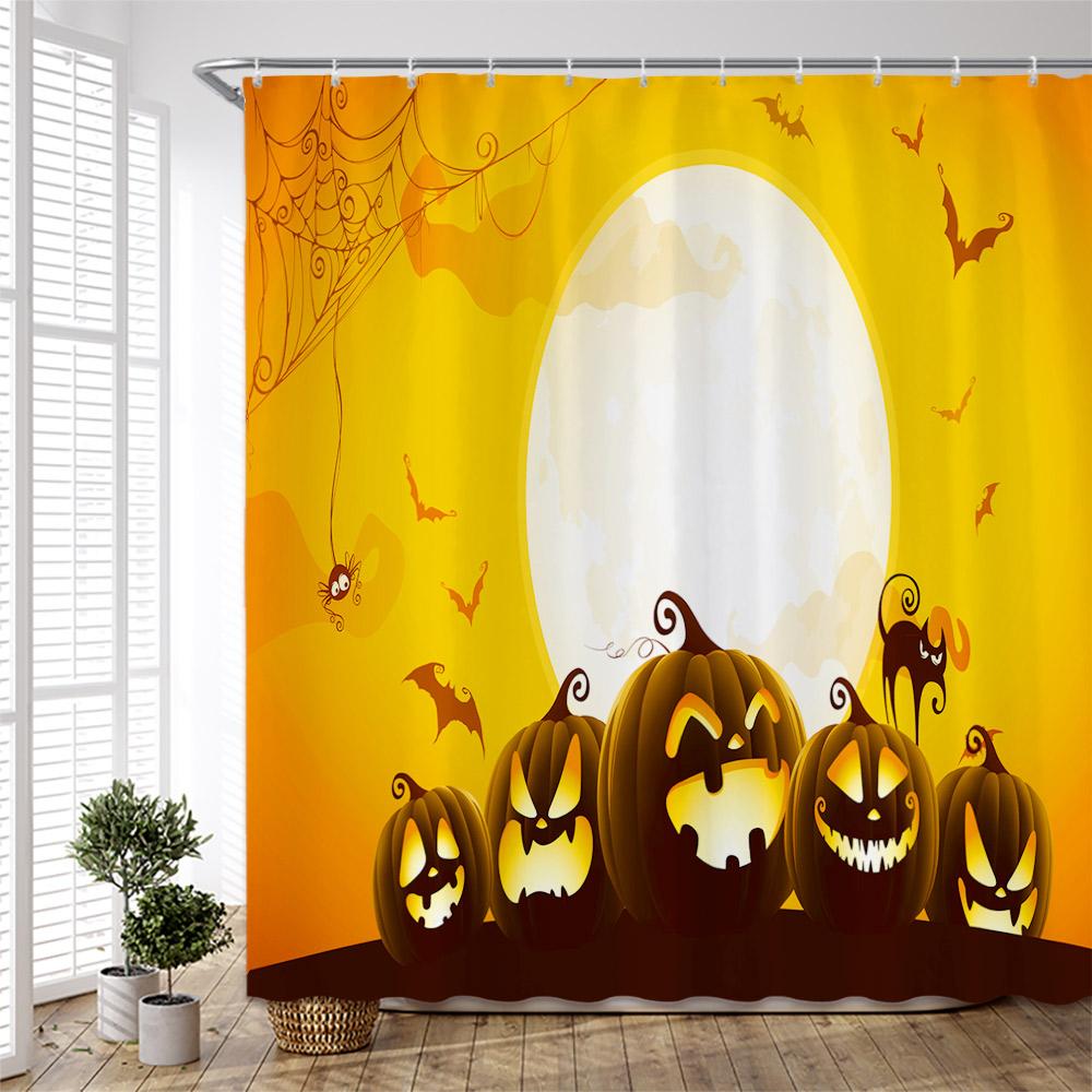 Halloween pumpkin Lantern Shower Curtain Bathroom The Terrible  Forest Wood Ghost House Tombstone Fabric Bathroom Curtain Set
