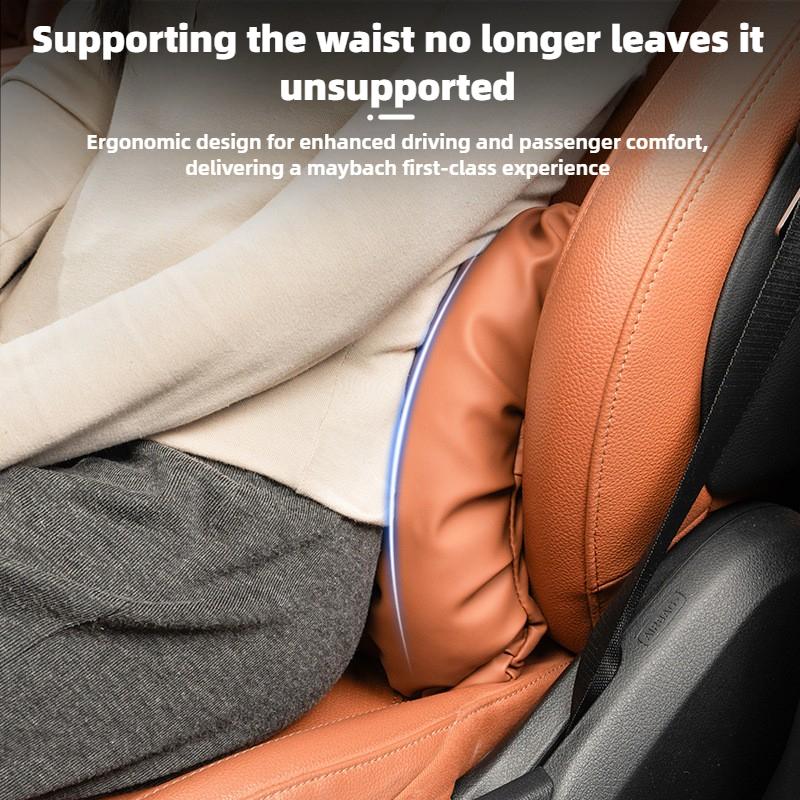 Nappa Leather Car Headrest Lumbar Support Cushion Memory Foam Pillow for Long Driving Auto Back Support Sedentary Relief