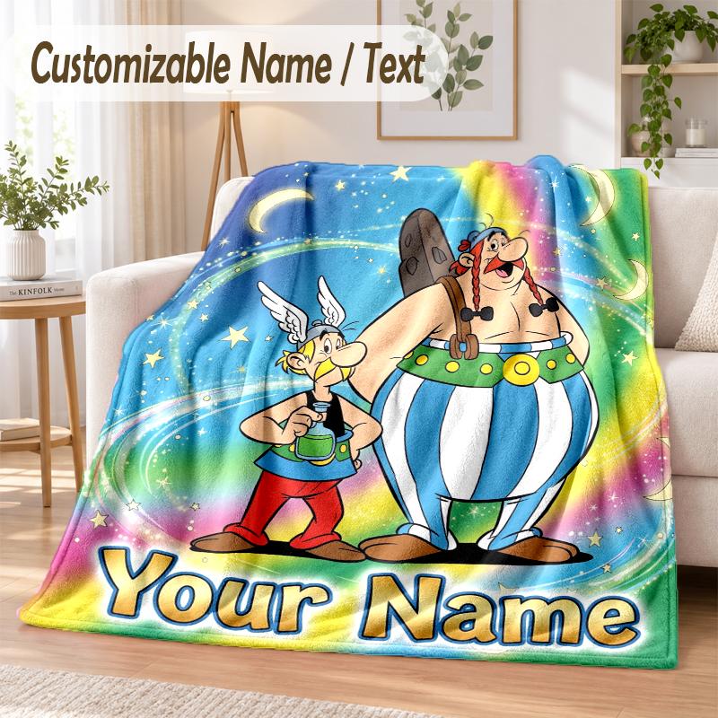 Asterix & Obelix Custom Name Flannel Throw Blanket Soft Warm for Sofa Bed Indoor Home Use
