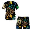 European and American Amazon Summer New Colorful Patterned 3D Print T-shirt Men's Casual Short Sleeve Shorts Short Sleeve Set
