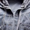 Denim Jacket Women Korean Style Loose Short Coat Long Sleeve Hooded Jacket Multi-Pockets All-match Tops