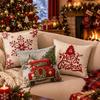 Christmas Pillow Cover 45x45cm Square Plush Decorative Cushion Case Cartoon Red Car Holiday Home Sofa Throw