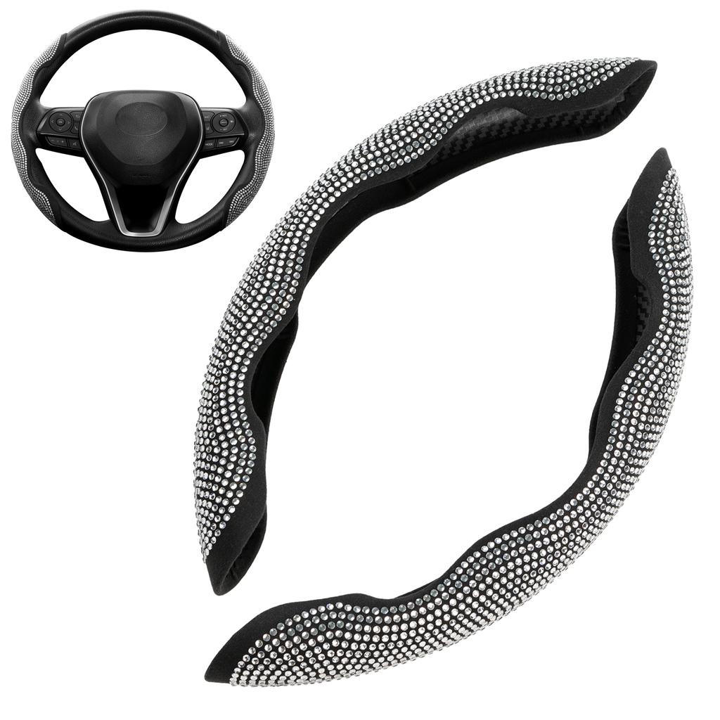 2PCS Universal Ultra-thin Non-slip Crystal Car Steering Wheel Cover Booster Diamond Rhinestone Sparkling Interior Decoration