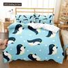 Cartoon Penguin Duvet Cover Set For Boys Girl Animated Antarctic Animal Polyester Quilt Cover White Black King Queen Size