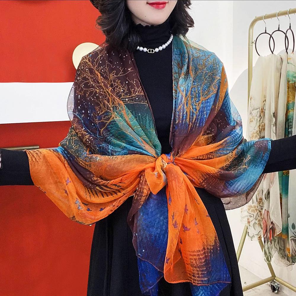 Spring Silk Sunscreen Scarf: Lightweight Women's Shawl for Outdoor Travel & Beach
