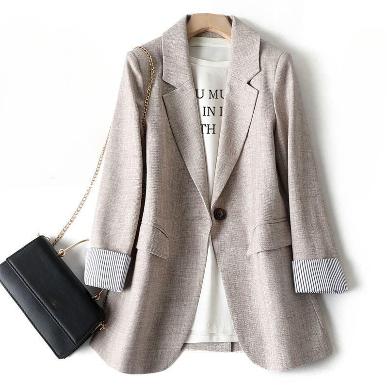 

Ladies Spring Relaxing Notched Lapel Long-sleeved Sweatshirt Cardigan Suit Jacket 8XL бежевий