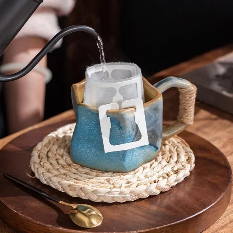 240ml Ceramic Tea Coffee Cups Irregular Shape Retro Drinkware Milk Coffee Mug Home Kitchen Desktop Juice Cup Handheld Type Mugs