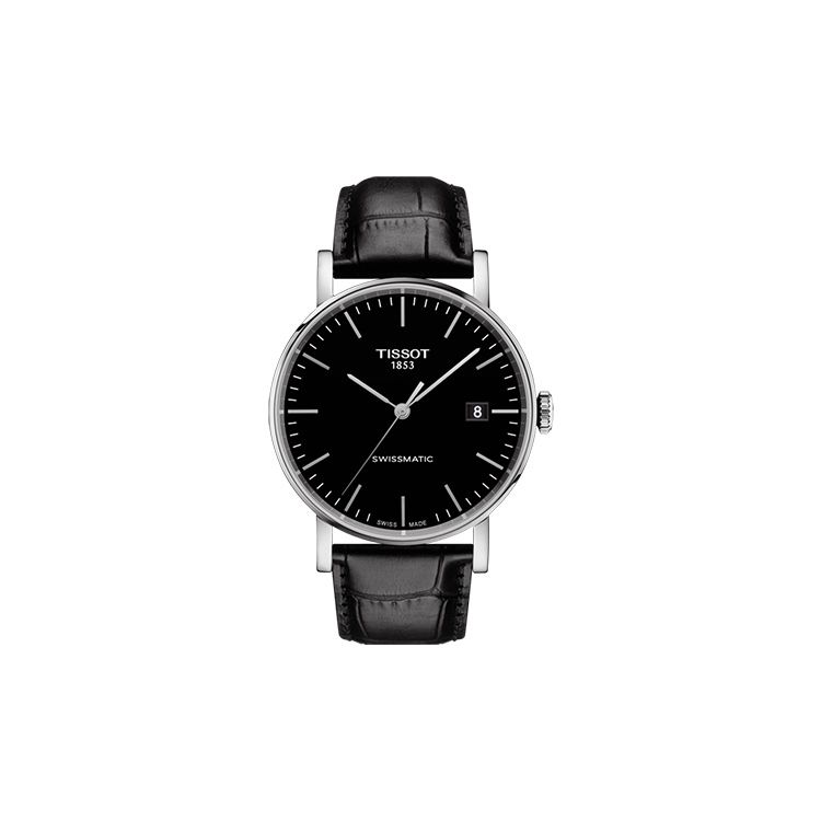 Tissot Men's Black Le Locle Automatic Mechanical Movet Three Hands Date Display Minimalist Watch Watches Steel Leather T109.407.16.051.00