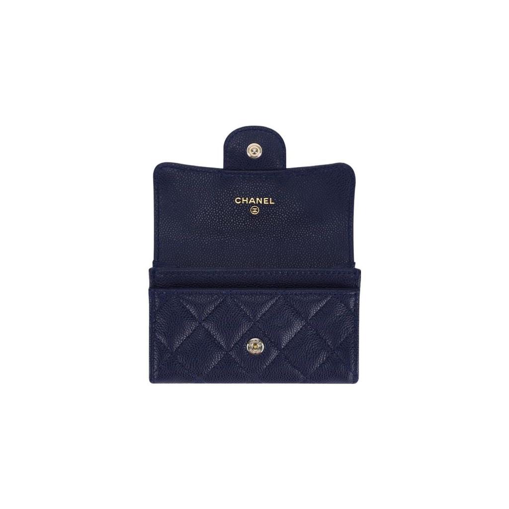 Chanel Classic Vertical Gold Logo Double C Quilted Glossy Grain Calfskin Card Holder Women accessories Navy-Blue AP0214-B10583-NN270