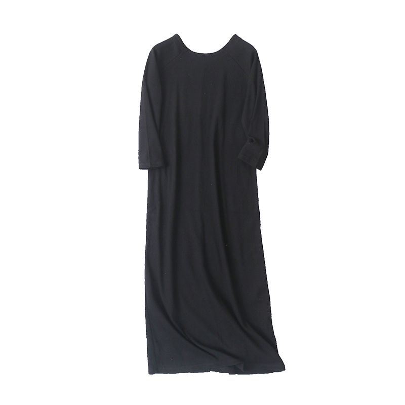 Exported to Japan Knitted dress Spring and Autumn New Women's Clothing Fashion Slim fit round Neck Pullover Nine-Quarter Sleeve Split Long dress 29168