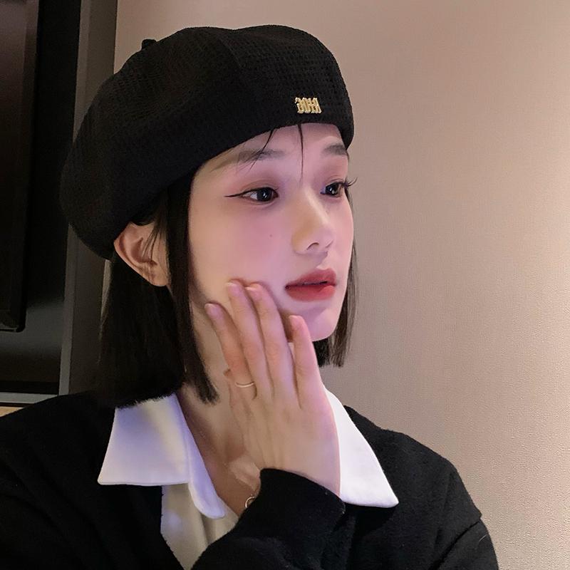 

Черный милый крутой берет, женская осенне-зимняя модная кепка художника с большой окружностью головы, бутон M(56-58cm) чёрный