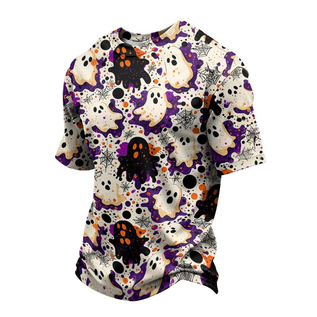 Men's Casual Printed Crew Neck Lightweight Breathable Short Sleeve Shirt Halloween Pattern Comfortable Fit