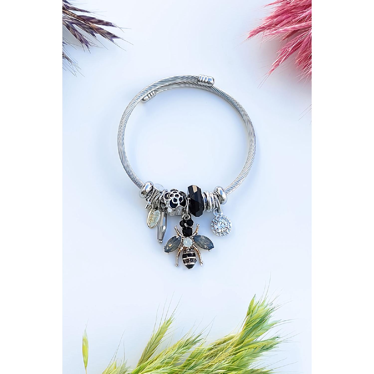 

Браслет из нержавеющей стали с подвеской в ​​виде белой пчелы