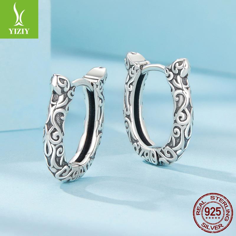S925 Sterling Silver Lucky Horseshoe Ear Buckle, Personalized Retro Pattern U-Shaped Sterling Silver Lucky Earrings Earrings