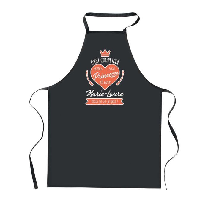 Tablier de cuisine - PLANETEE - Marie-Laure Princesse - Noir - Impression bretonne - 90x60 cm