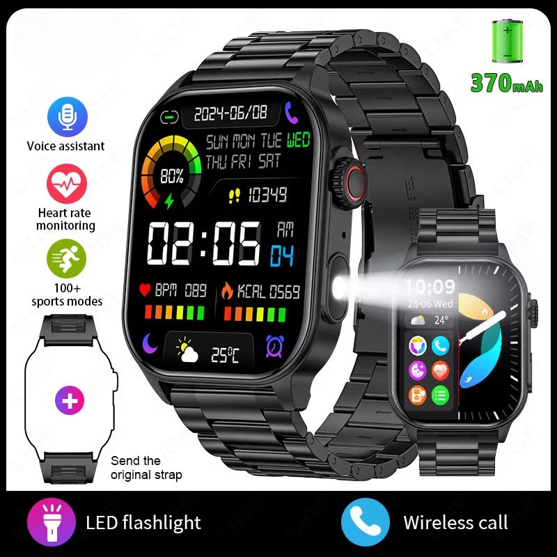 2025 New Women Smart Watch Flashlight 2.01” HD Display AI Voice Bluetooth Call Sports Watches Health Monitor Smartwatch Men