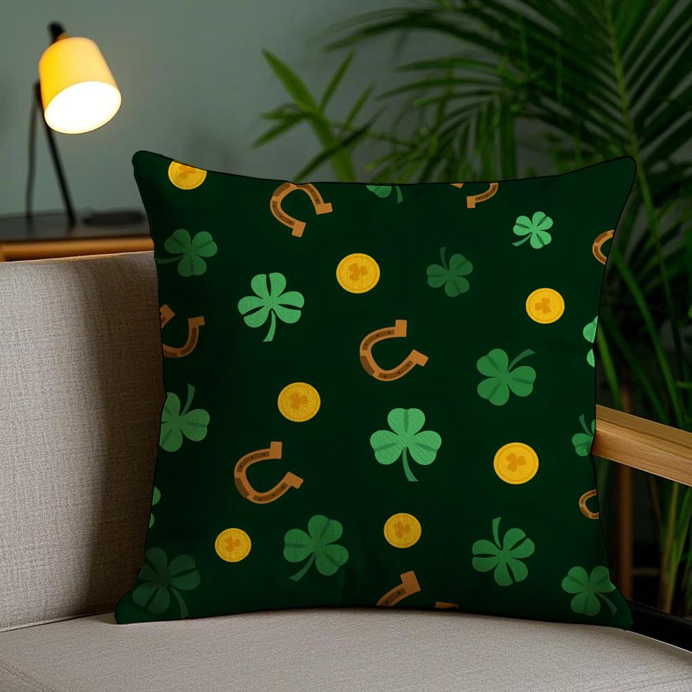 Funny St Patricks Day Cushion Cover Soft Plush Fabric DoubleSided Printed Sofa Cushion Cover for All Seasons Home Decor Gift