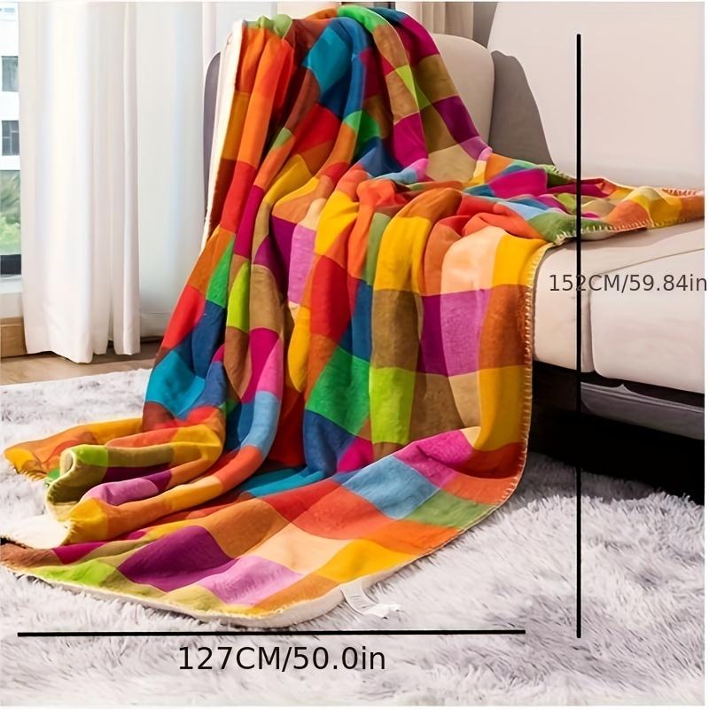 Colorful Geometric Fleece Blanket -Double Layer Soft Polyester Machine Washable All-Season Comfort Ideal for Naps and Relaxation