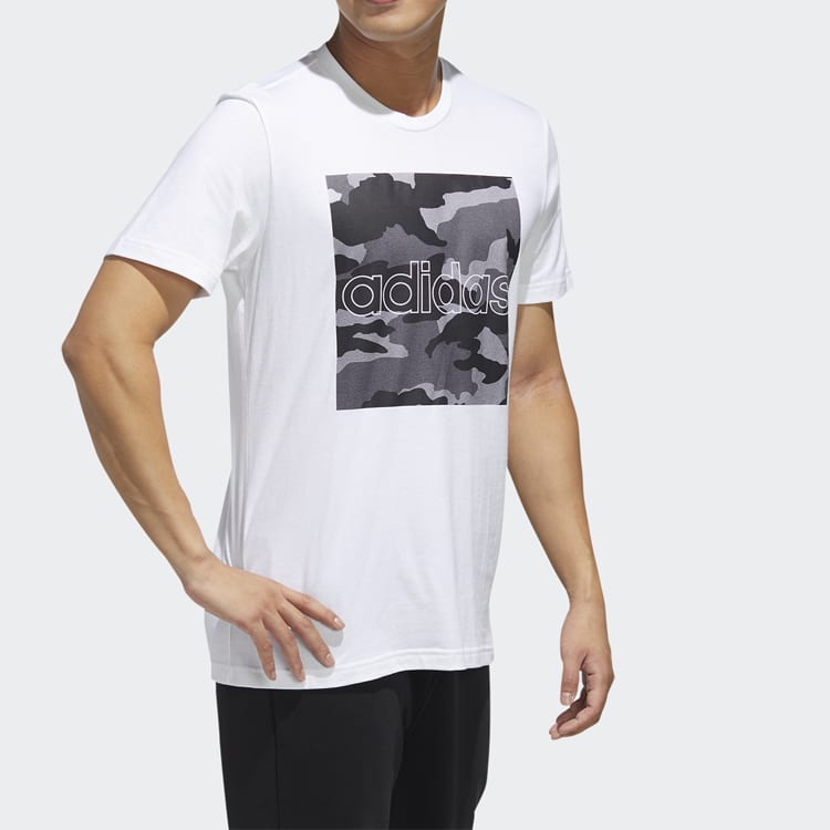 adidas T Shirts Men's White Crew Neck Moderate Straight Fit FM6102